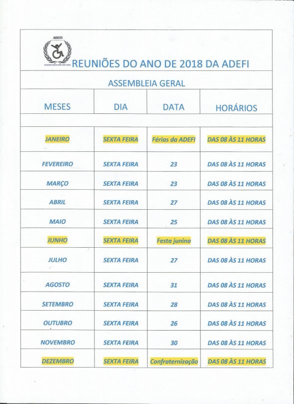 CALENDARIO DA ADEFI