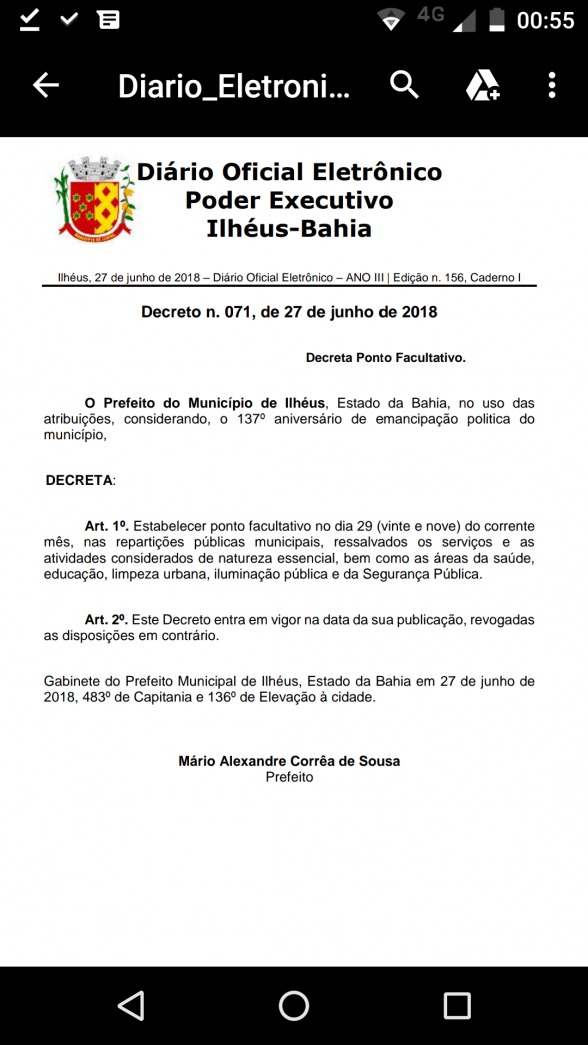 Diário oficial ponto facultativo