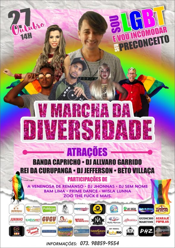 Viola de doze, Rei da Curupanga, Banda Capricho e Léo Kret são atrações da V Marcha da Diversidade de Ilhéus, que acontecerá neste domingo (27)