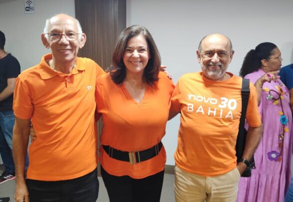 Partido Novo Vice-presidente do Novo -Ilhéus, Roberto Freitas, a pré-candidata a prefeita de Salvador Luciana Buck, e o presidente do Novo-Ilhéus, Jacson Silva.